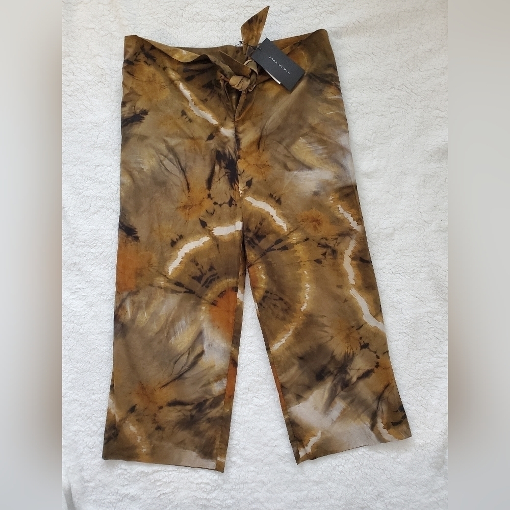 Zara PALAZOO Woman Tie Dye Pants Size L 100% Cotton